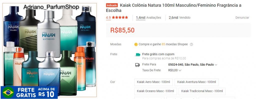 Kaiak Colônia Natura 100ml Masculino/Feminino Fragrância a Escolha