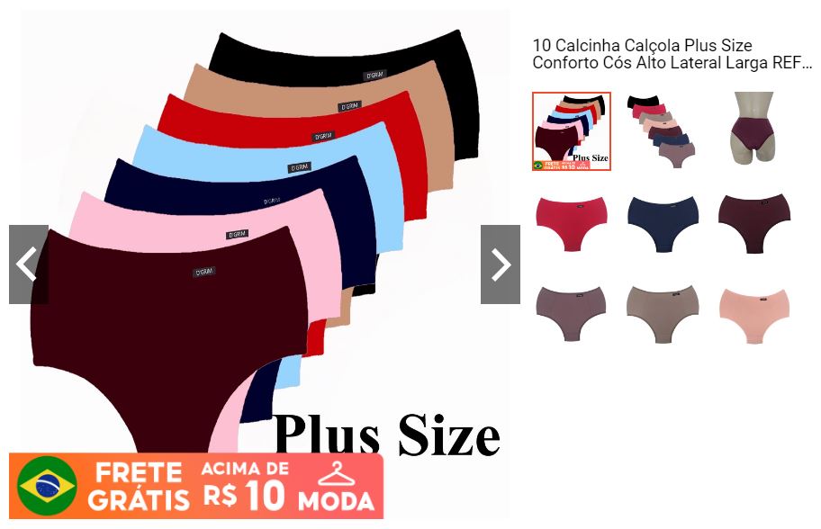 10 Calcinha Calçola Plus Size Conforto Cós Alto