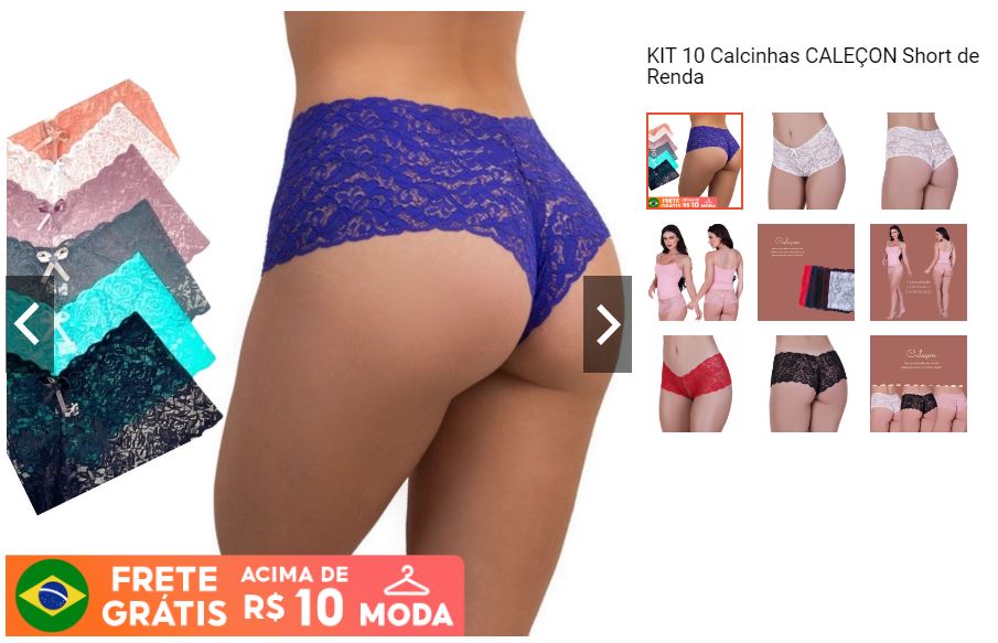 KIT 10 Calcinhas CALEÇON Short de Renda