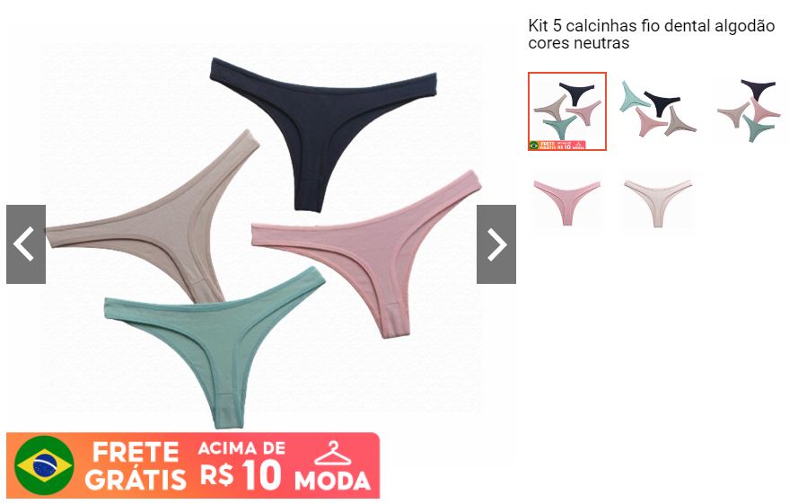 Kit 5 calcinhas fio dental algodão cores neutras