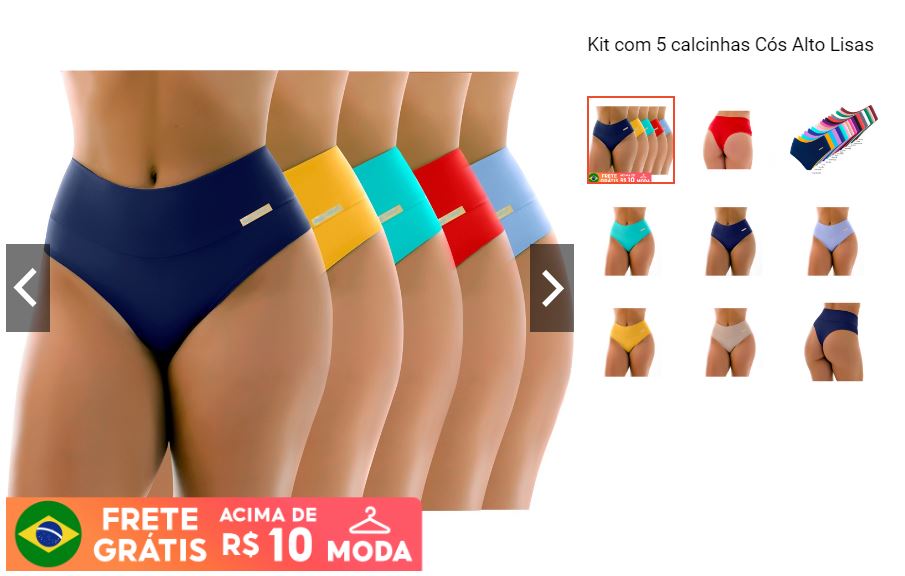 Kit com 5 calcinhas Cós Alto Lisas